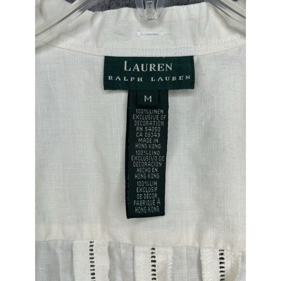 VTG Ralph Lauren Womens Linen Button Up Shirt Pleated Mock Neck Long Sleeve Sz M - Picture 11 of 11